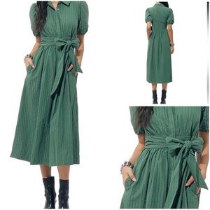 NWT Adelyn Rae Traici Woven Puff Short Sleeve Button Down Midi Shirt Dress Sz S